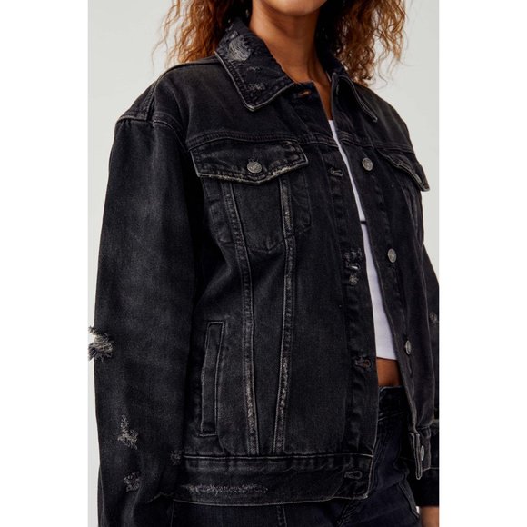Free People Black Ripped Jean Jacket - Picture 4 of 10